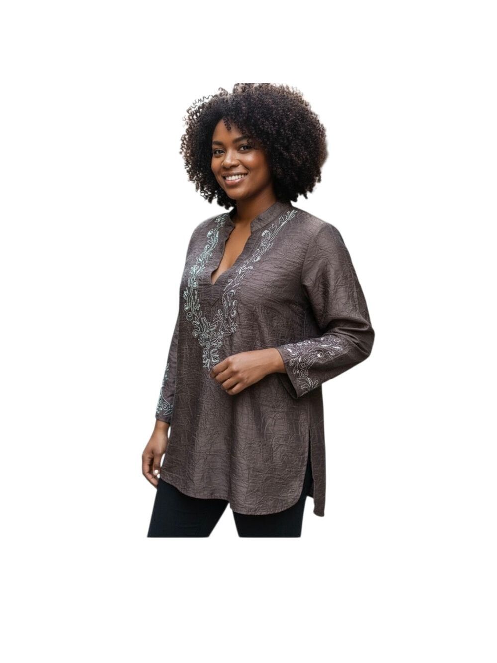 Chico's Black Silk Crepe Bell Sleeve Top Small NWT